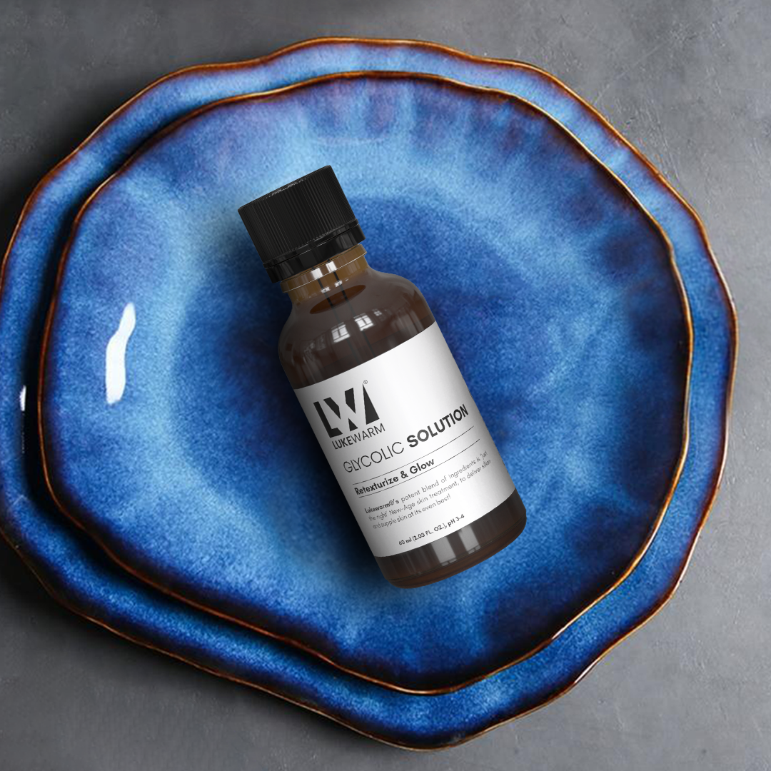 Glycolic AHA + BHA Solution, 60ml without dropper on ceramic cobalt dish
