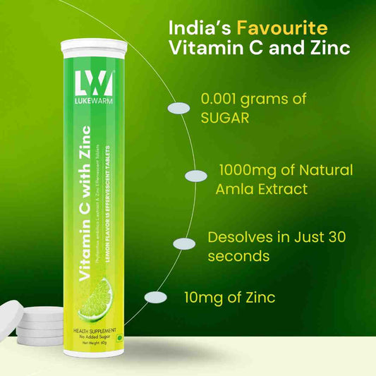 Natural Vitamin C from Amla + Zinc | Refreshing Lemon Flavour, 15 Tabs