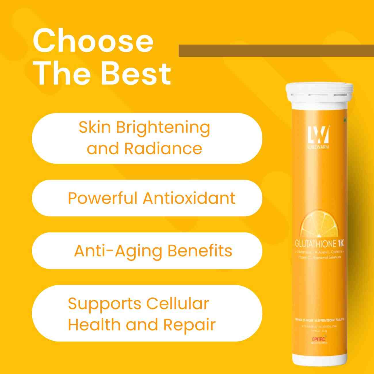 Lukewarm Glutathione 1K Orange Flavour, 15 Effervescent Tablets