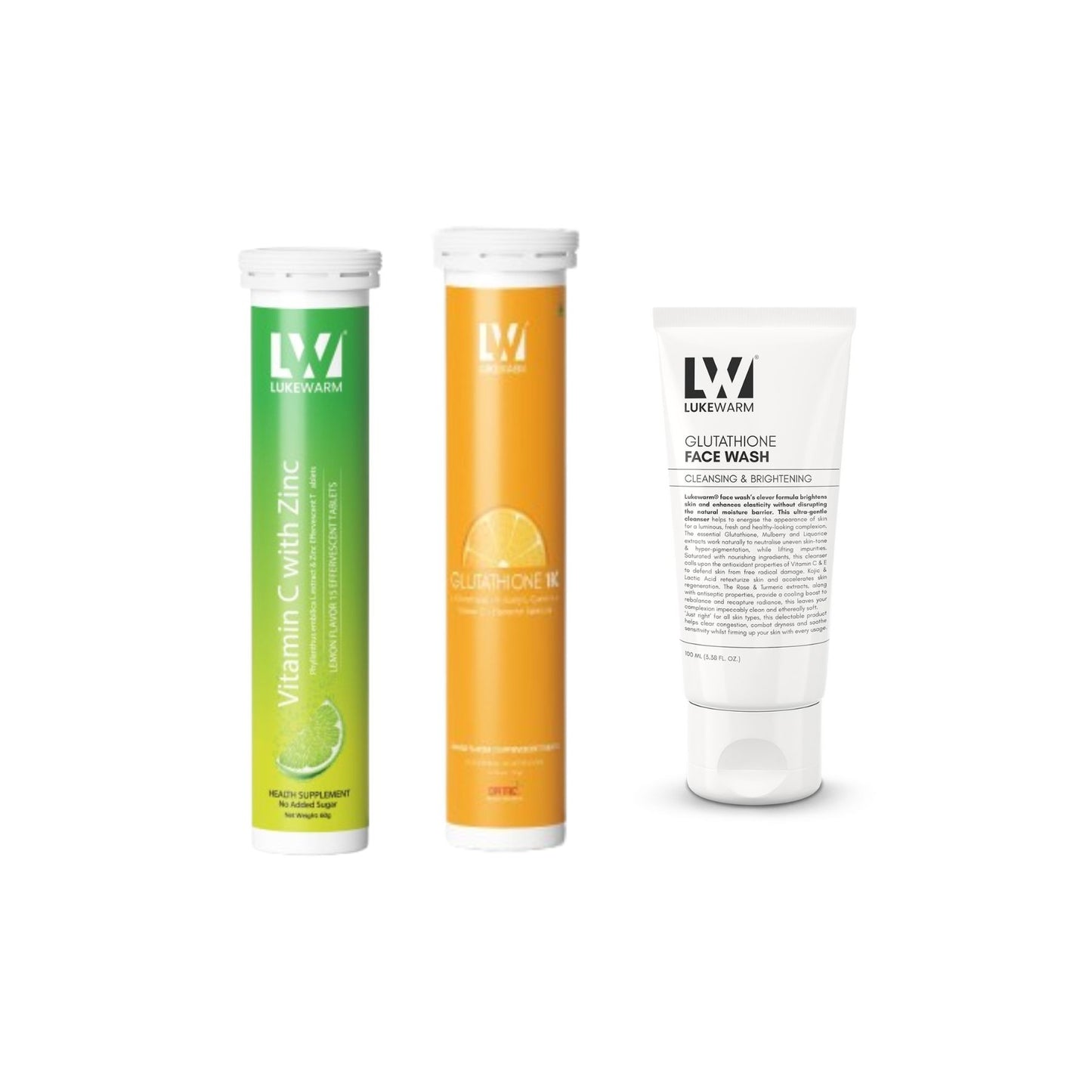 Lukewarm Glutathione 1K Orange Flavour & Vitamin C with Zinc + Lukewarm Glutathione Face Wash, 100ml - Lukewarm