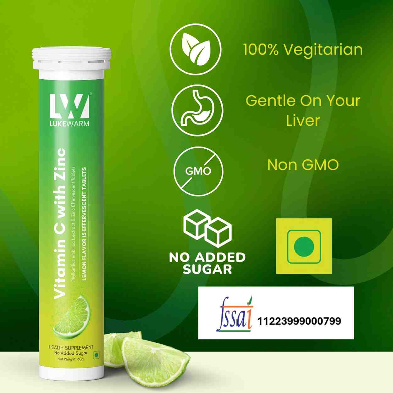 Natural Vitamin C from Amla + Zinc | Refreshing Lemon Flavour, 15 Tabs