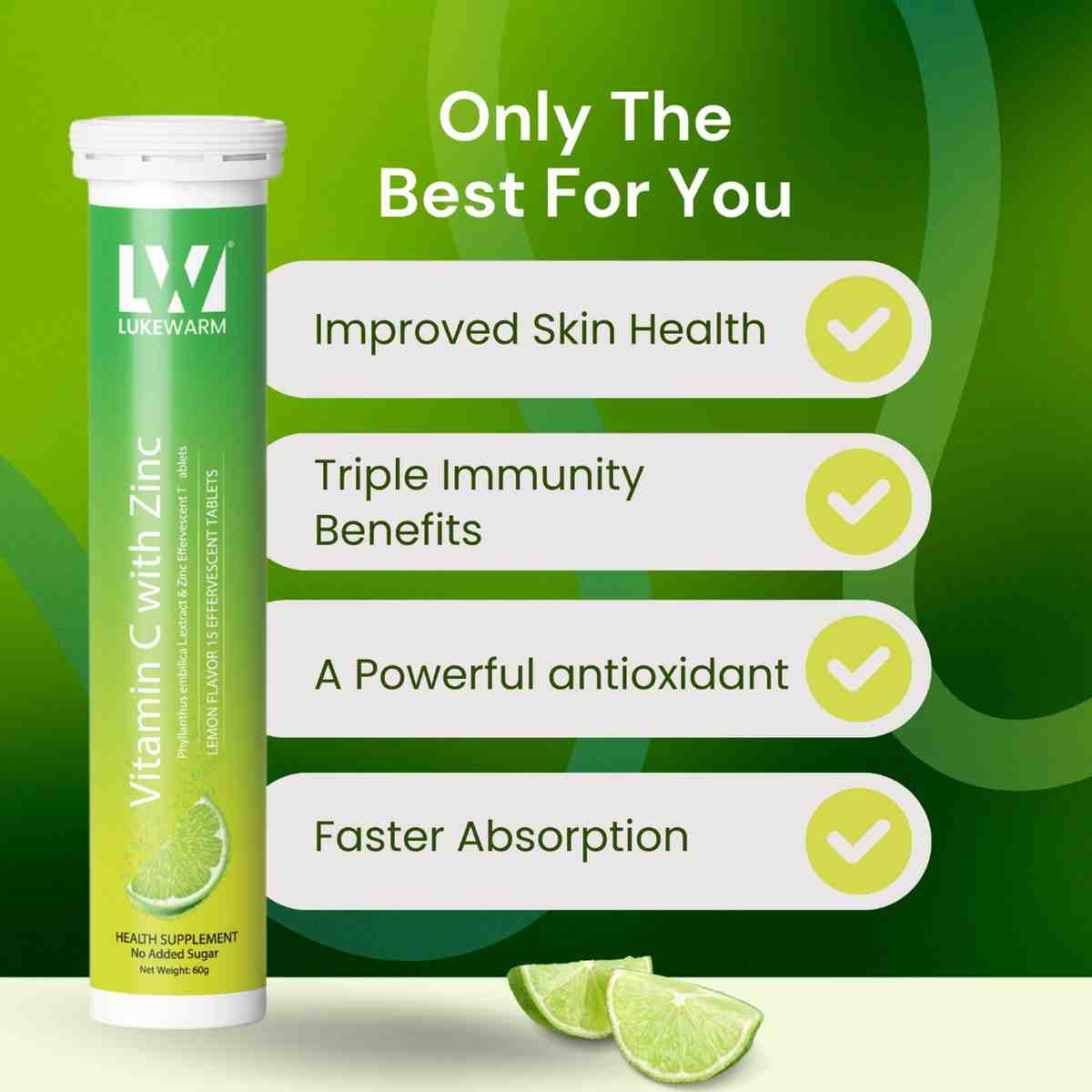 Natural Vitamin C from Amla + Zinc | Refreshing Lemon Flavour, 15 Tabs
