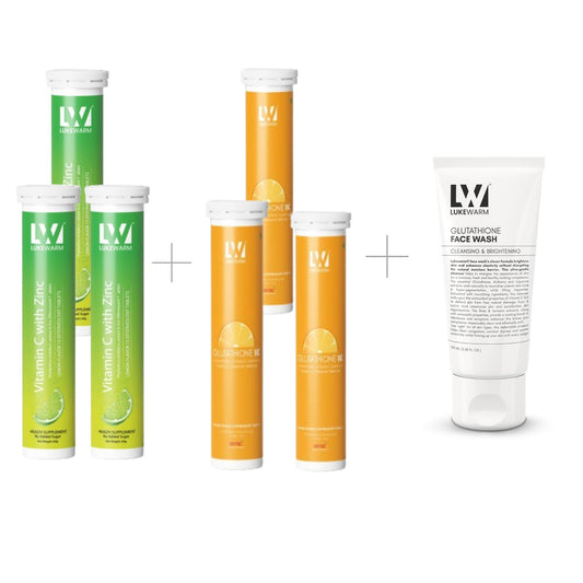 Lukewarm Glutathione 1K Orange Flavour & Vitamin C with Zinc (Pack of 3) + Lukewarm Glutathione Face Wash, 100ml - Lukewarm