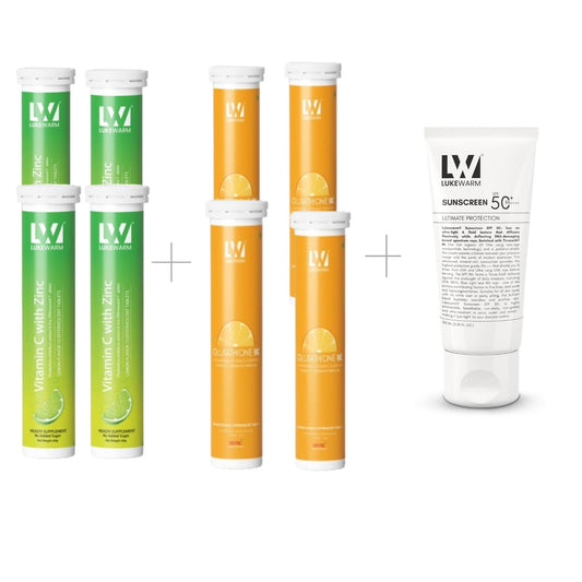 Lukewarm Glutathione 1K Orange Flavour & Vitamin C with Zinc (Pack of 4) + Lukewarm Sunscreen, 100ml - Lukewarm