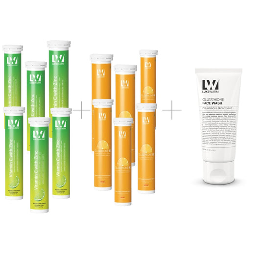 Lukewarm Glutathione 1K Orange Flavour & Vitamin C with Zinc (Pack of 6) + Lukewarm Glutathione Face Wash, 100ml - Lukewarm