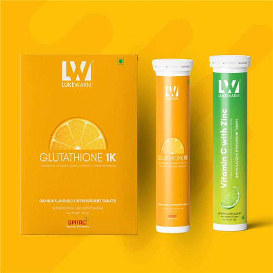Lukewarm Glutathione 1K Orange Flavour & Vitamin C with Zinc + Lukewarm Sunscreen, 100ml - Lukewarm
