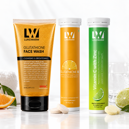 Lukewarm Glutathione 1K Orange Flavour & Vitamin C with Zinc + Lukewarm Glutathione Face Wash, 100ml