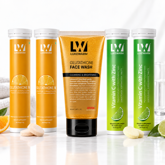 Lukewarm Glutathione 1K Orange Flavour & Vitamin C with Zinc (Pack of 2) + Lukewarm Glutathione Face Wash, 100ml