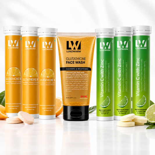 Lukewarm Glutathione 1K Orange Flavour & Vitamin C with Zinc (Pack of 3) + Lukewarm Glutathione Face Wash, 100ml