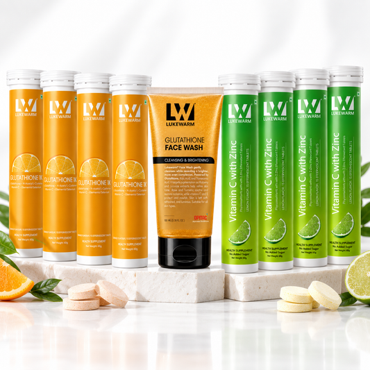 Lukewarm Glutathione 1K Orange Flavour & Vitamin C with Zinc (Pack of 4) + Lukewarm Glutathione Face Wash, 100ml