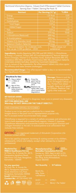 Lukewarm Glutathione 1K Orange Flavour, 15 Effervescent Tablets