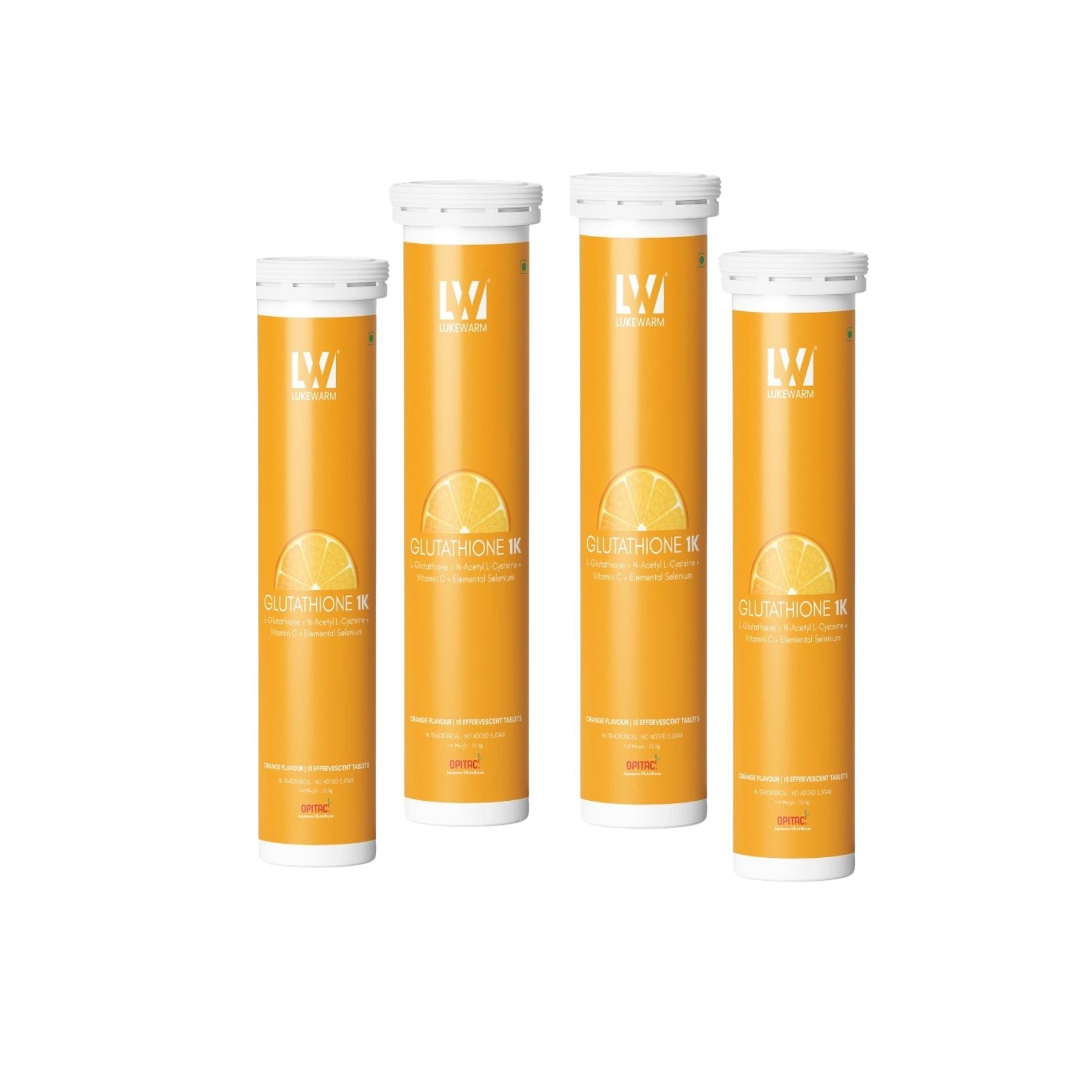 Lukewarm Glutathione 1K Orange Flavour, 15 Effervescent Tablets (Pack Of 4) - Lukewarm