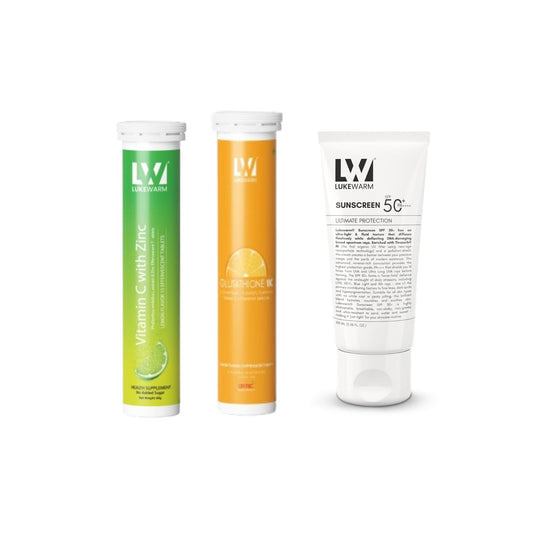 Lukewarm Glutathione 1K Orange Flavour & Vitamin C with Zinc + Lukewarm Sunscreen, 100ml - Lukewarm