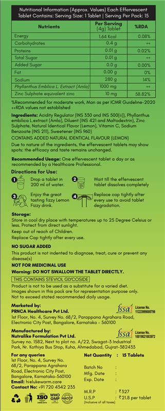 Natural Vitamin C from Amla + Zinc | Refreshing Lemon Flavour, 15 Tabs