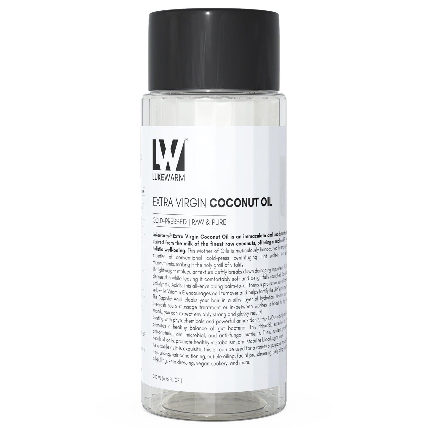 Lukewarm Extra Virgin Coconut Oil (Cold Pressed Raw & Pure), 200ml : Pure and Premium Nourishment - Inside Out - Lukewarm