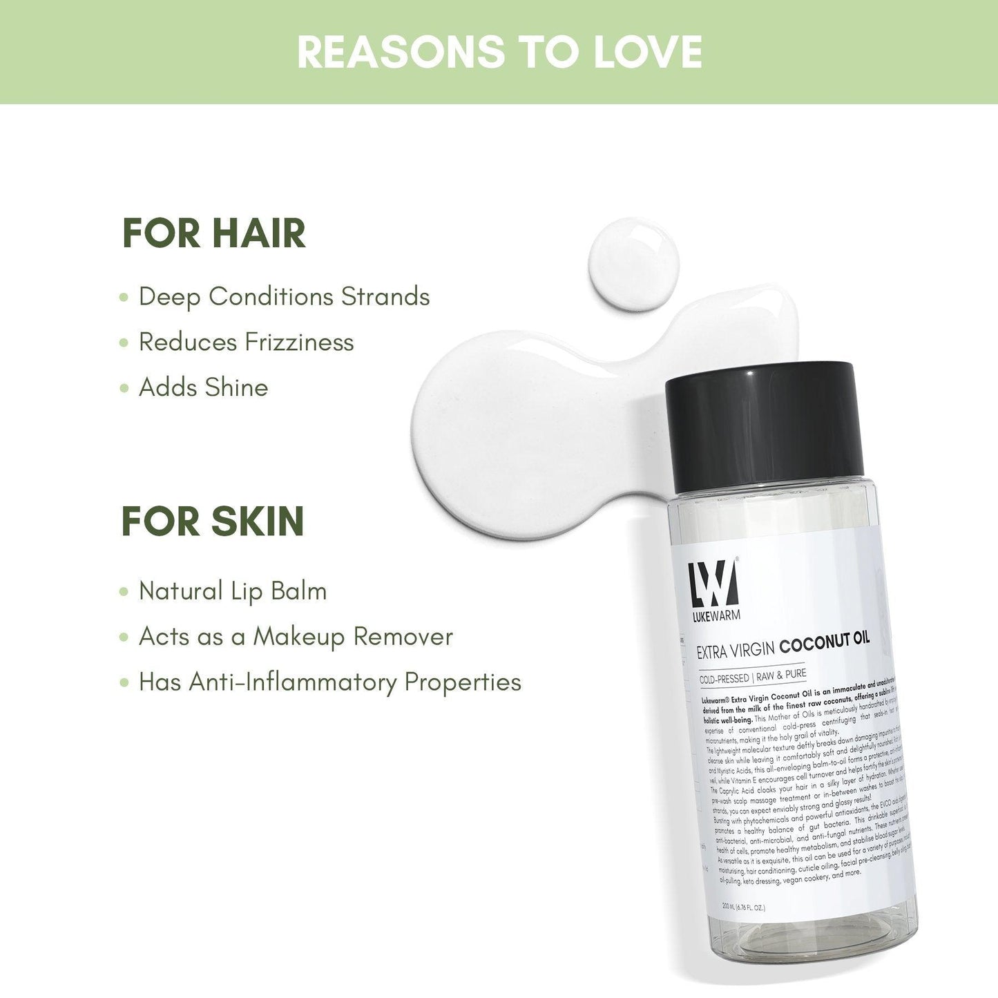 Lukewarm Extra Virgin Coconut Oil (Cold Pressed Raw & Pure), 200ml : Pure and Premium Nourishment - Inside Out - Lukewarm