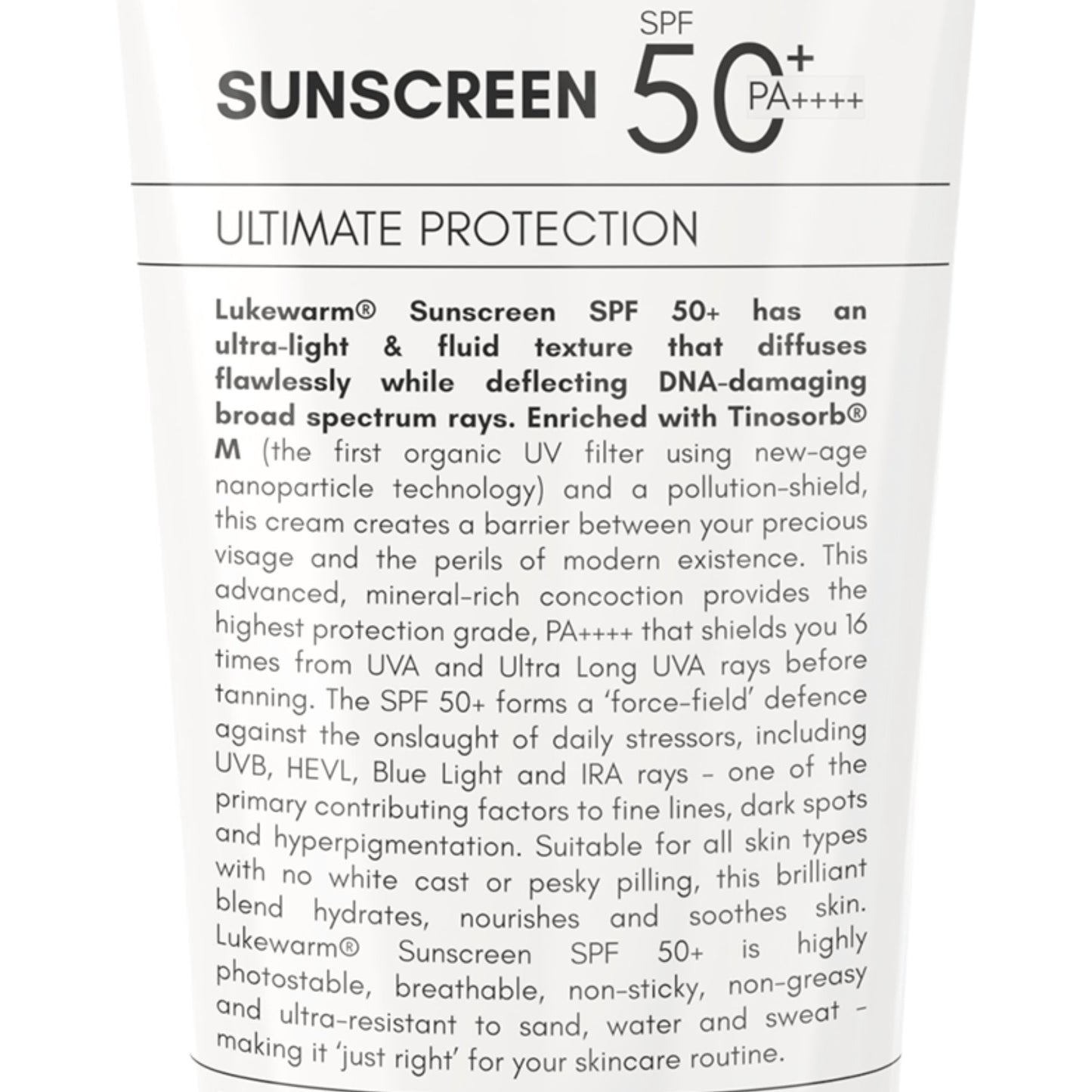 Lukewarm Sunscreen SPF 50+ PA++++, 100ml : Ultra-Light and Powerful Nanoparticle Technology with Balance of Protection & Hydration - Lukewarm