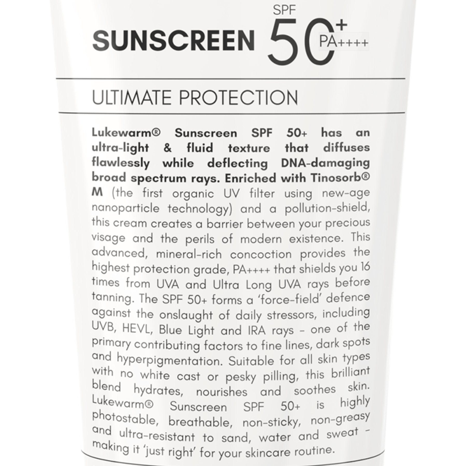 Lukewarm Sunscreen SPF 50+ PA++++, 100ml : Ultra-Light and Powerful Nanoparticle Technology with Balance of Protection & Hydration - Lukewarm