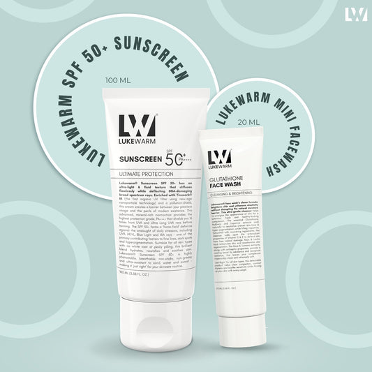 Lukewarm Sunscreen SPF50+ PA++++, 100ml + Lukewarm Mini Facewash Travel Pack, 20ml - Lukewarm