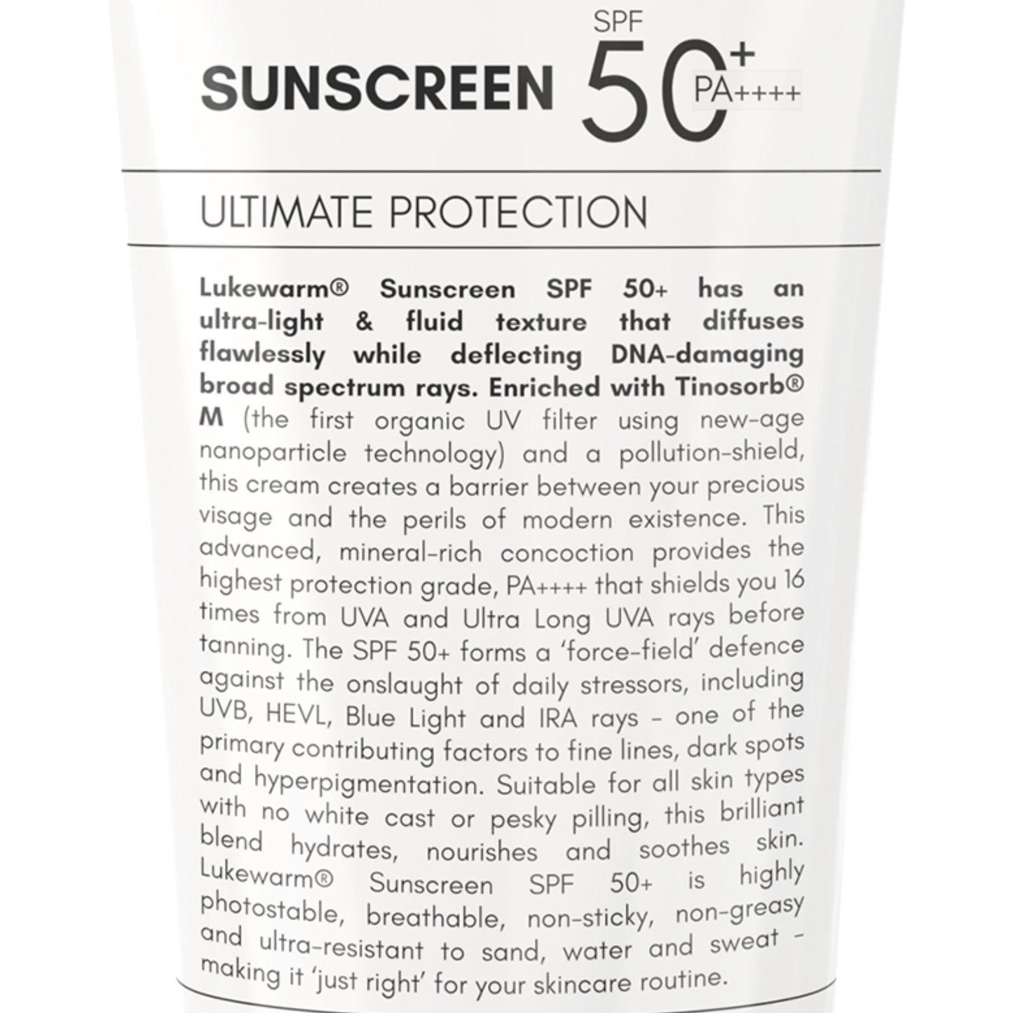 Lukewarm SPF50+ PA++++ Sunscreen Description